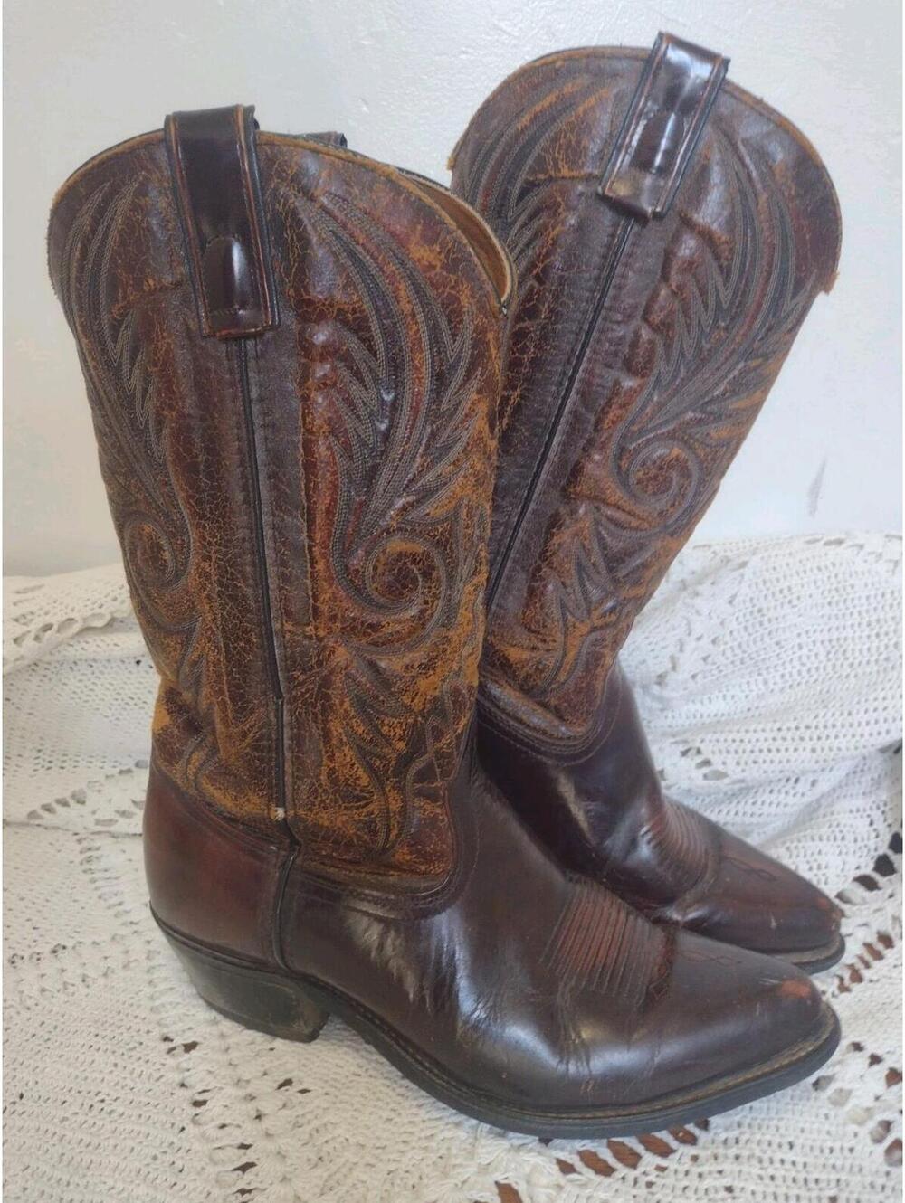 Vintage Texas All American Cowboy Boots 10 EE USA 1990s Western Leather